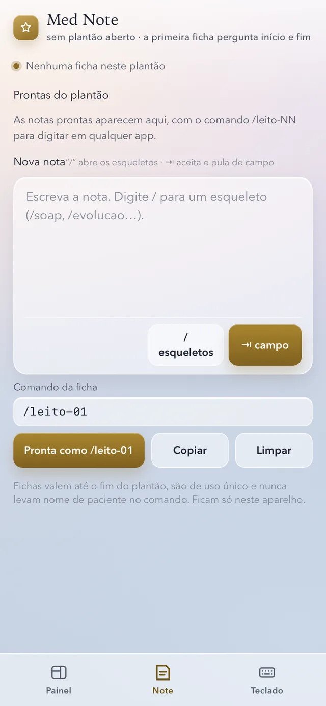 iPhone · a Note do plantão, com o comando da ficha.