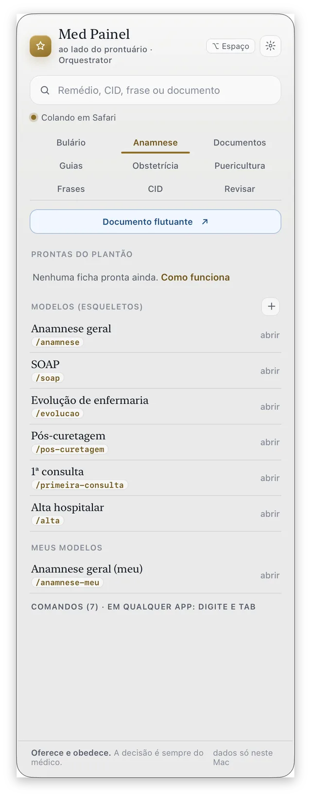 O app de verdade, no Mac: a janela nativa na borda da tela, colando no navegador.